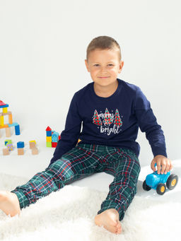 Пижама детская кулирка с брюками "ЕЛКИ" ЗЕЛЕНЫЙ