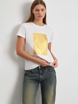 EMKA / Базовая футболка с золотым принтом, 100% хлопок  фото 4