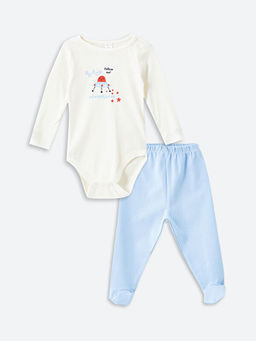 Uzun Kollu Bask?l? Erkek Bebek ??t??tl? Body ve Pantolon 2li Tak?m