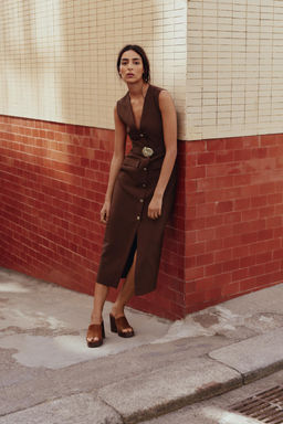 BELTED CREPE MIDI DRESS - Zara фото 14