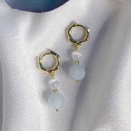 Серьги двойные из Аквамарина и Селенита