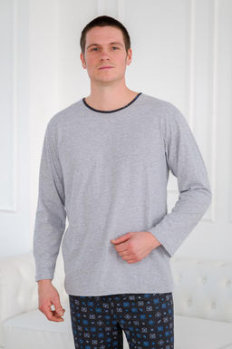 Пижама мужская из футболки с длинным рукавом и брюк из кулирки Генри антрацит макси