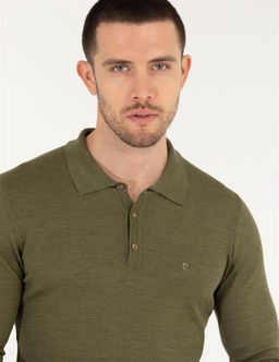 A__k Ye_il Slim Fit Polo Yaka Y_n Kar___ml_ Basic Triko Kazak - Pierre cardin фото 3