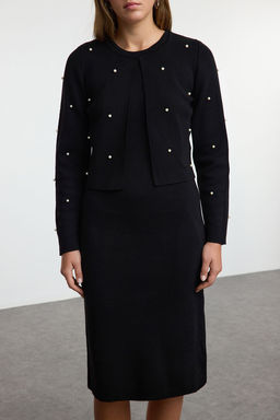 TRENDYOLMILLA Siyah Midi Triko Tas Islemeli H?rka-Elbise Tak?m TWOAW25EL00057 фото 3