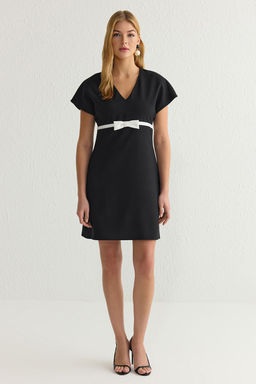 Siyah A Kesim Fiyonklu Mini Dokuma Elbise TWOSS25EL00274 - Trendyolmilla фото 2