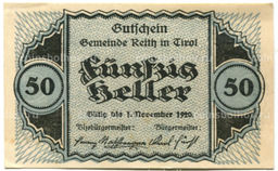 Банкнота 50 геллеров 1920 года Австрия  Райт (нотгельд)