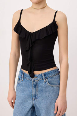 Siyah Ask_l_ F_rf_rl_ Fitted/V_cuda Oturan _rme Bluz TWOSS25BZ00601 - Trendyolmilla фото 3