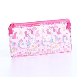 Косметичка-пенал на молнии, с рисунком Единороги, розовая
