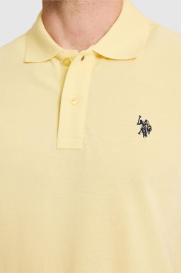 Erkek Slim Fit Polo Yaka A__k Sar_ Basic Ti__rt