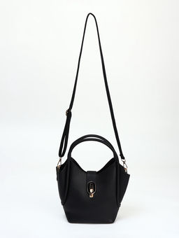 Сумка женская тоут на клапане, с косметичкой, 17×11×22 см, однотонная, чёрная