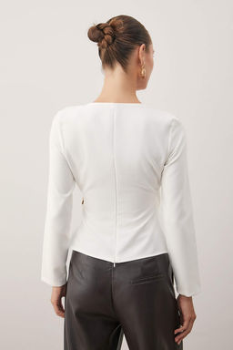 Ekru Kruvaze Toka Detayl? Dokuma Bluz TWOAW26BZ00142