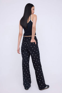 Teen Siyah Cicek Desenli Normal Bel Wide Leg Jeans TWOAW26JE00004 - Trendyolmilla фото 4