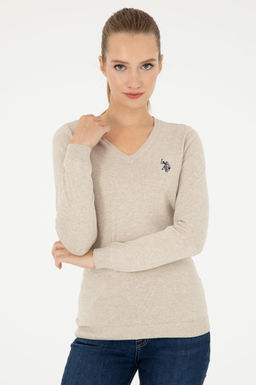 Женский базовый свитер с v-образным вырезом и каменным меланжом Неожиданная скидка в корзине - U.s. polo assn фото 3