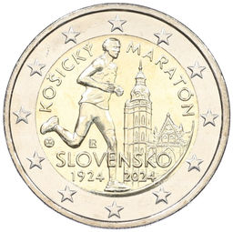 Монета 2 евро 2024 года Словакия 100 лет Кошицкому марафону