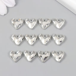 Цена за 12 шт. Бусина для творчества металл "Сердечко" серебро 1.1х1.1 см