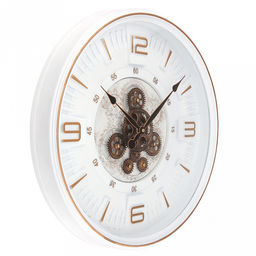 Часы настенные "Хронос" д49см, h7см, мягкий ход, циферблат "Шестеренки", белый/коричневый потертый; цифры арабские, медный; корпус пластик, белый, полоски медного цвета; в лотке (Китай)