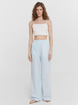 Брюки домашние женские голубые в полоску полоска на кристалле 532524