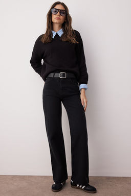 TRENDYOLMILLA Siyah Yuksek Bel Wide Leg Jeans TWOAW24JE00075  фото 2