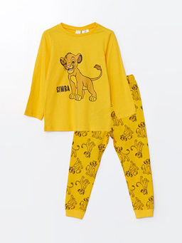 Bisiklet Yaka Uzun Kollu Aslan Kral Bask?l? Erkek Bebek Pijama Tak?m?