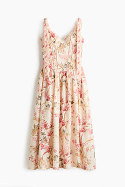 Vestido en mezcla de lino con tirantes de lazo
