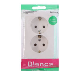 Розетка двойная SE Blanca, 250 В, 16 А, IP20, накладная, с заземлением, белая, BLNRA010211