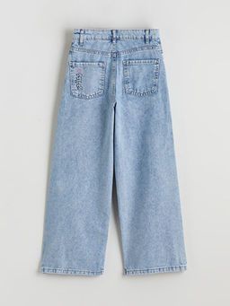 Wideleg Stitch ve Angel Bask?l? K?z ?ocuk Jean Pantolon