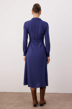 Lacivert Duz Kusakl? Midi Dokuma Elbise TWOAW25EL00436