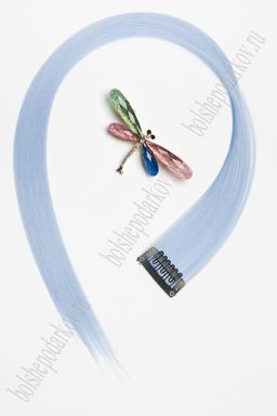 Прядь волос однотонная на заколке (6 шт) SF-3044, дымчато-голубой