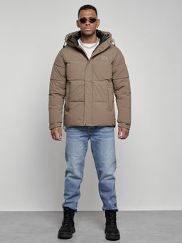 Куртка молодежная мужская зимняя с капюшоном коричневого цвета 8356K - Wonderrman фото 2