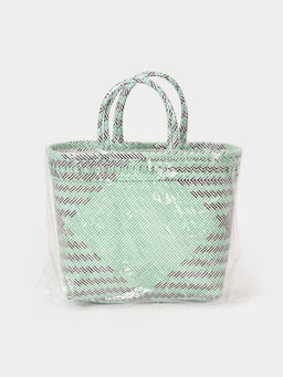 Сумка плетёная, 30×15×35 см, пластик, бирюзовая с чёрным