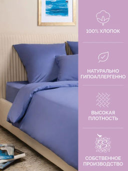 Постельное белье Моноспейс 1,5сп + 2 наволочки, синий - Ecotex фото 3
