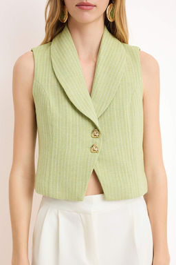 Ac?k Yesil Astarl? Pamuklu Aksesuar Dugmeli Regular Yelek TWOSS26YE00028 - Trendyolmilla фото 3