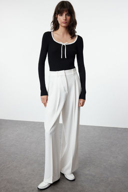 Siyah Merserize Gorunumlu Premium Iplik/Ozel Iplik Kurdele/Fiyonk Detayl? Triko Kazak TWOAW25KZ00207 - Trendyolmilla фото 2