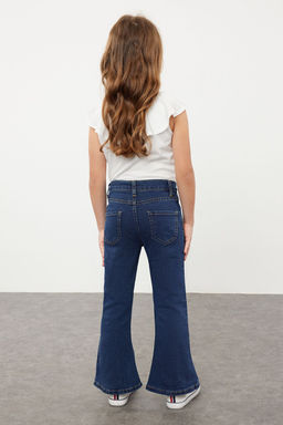Koyu Mavi K?z Cocuk Genis Paca/Flare Esnek Lastikli Denim Pantolon Jean TKDSS24PL00011 - Trendyolmilla фото 2