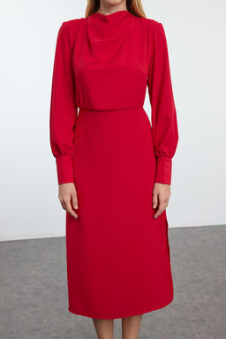 TRENDYOLMILLA Siyah Midi Y?rtmacl? Dokuma Elbise TWOAW24EL00851  фото 2