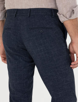 Lacivert Slim Fit Keten Kar___ml_ Pantolon