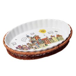 Форма керамическая для запекания 2.1л (33*24*4.5см) овальная с ротанговой корзинкой (6300) /KAMILLE/  фото 2