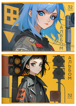 Цена за 2 шт. Альбом для рисования 32 л. А4, скрепка Schoolformat АНИМЕ В ГОРОДЕ мелованный картон, ВД-л...