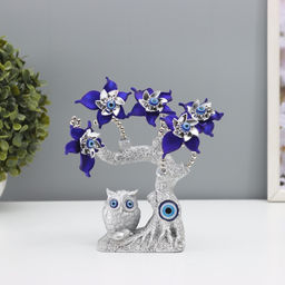 Фигурка от сглаза «Цветущее дерево. Филин со слитком золота», серебро, синий, 16×5.5×18.5 см