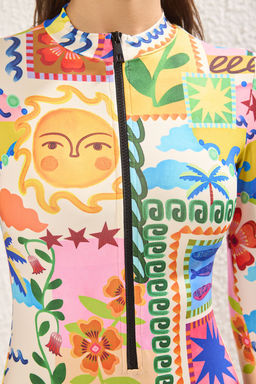 TRENDYOLMILLA Tropikal Desenli Sorfcu Fermuarl? Regular Mayo TBESS25MA00119  фото 8