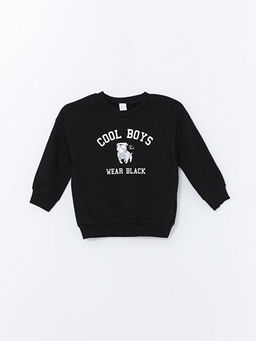 Bisiklet Yaka Bask?l? Erkek Bebek Sweatshirt