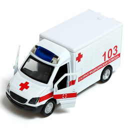 Машинка металлическая Скорая, 1:32, свет и звук, инерция, открываются двери - Автоград фото 4