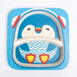 Набор детской бамбуковой посуды Пингвин, тарелка, миска, стакан, приборы, 5 предметов - Крошка я фото 3