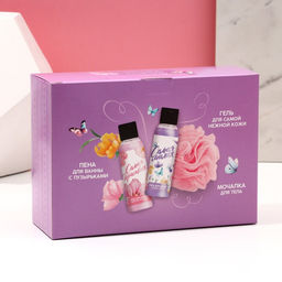Подарочный набор «Красота в тебе», гель для душа и пена для ванны 2×100 мл, мочалка для тела, Чистое счастье