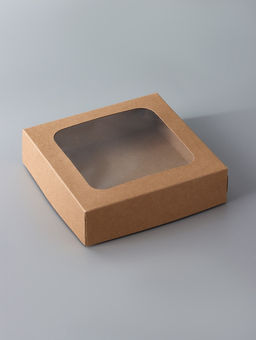 Цена за 5 шт. Коробка складная, с окном, крафт, 15×15×4 см