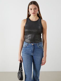 Bisiklet Yaka Parlak G?r?n?ml? Kad?n Atlet