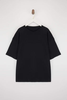 Siyah- Siyah 2li Paket Oversize/Genis Kal?p Buyuk Beden T-Shirt TMNSS24BF00042
