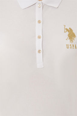 Женское белое трикотажное платье с воротником-поло - U.s. polo assn фото 5