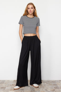 TRENDYOLMILLA Siyah Wide Leg Fitilli Esnek Orme Pantolon TWOSS24PL00075 фото 2