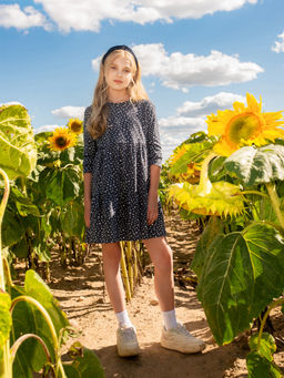 Платье для девочек темно-серое в горошек